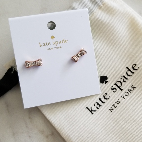 kate spade Jewelry - • Kate Spade 14K Rose Gold Bow Crystal Earrings   